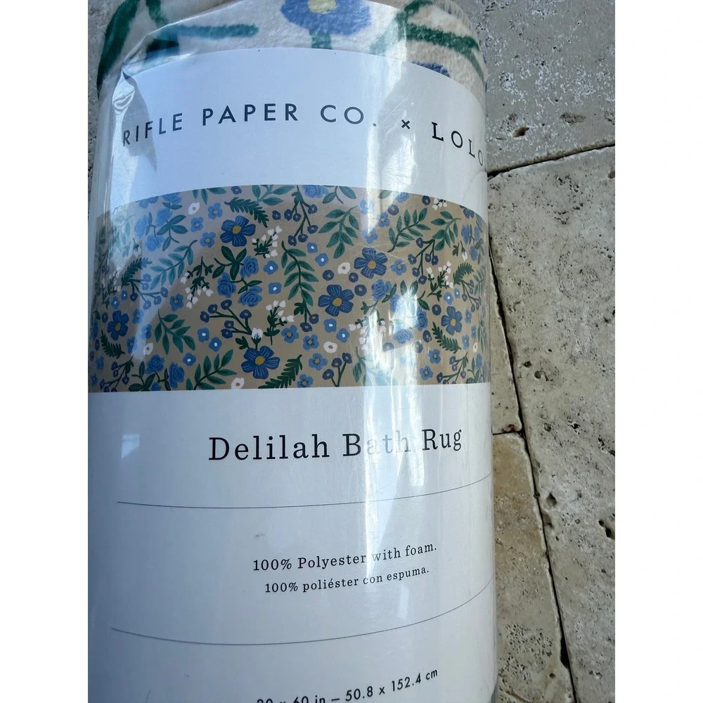 Rifle Paper Co x Loloi Delilah Bath Rug 20x60 Floral Blue Cream Runner NEW